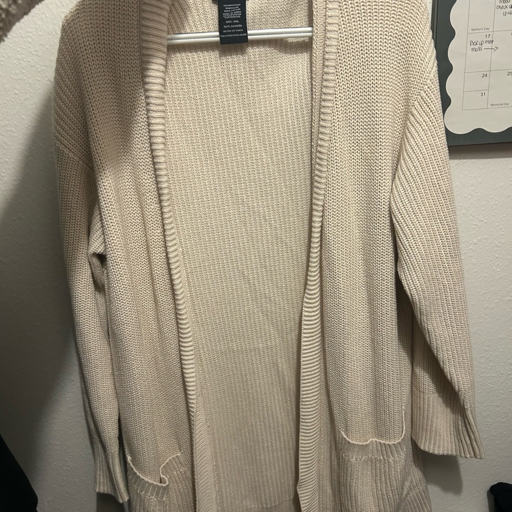 Cozy Open-Front Cream Knit Cardigan with Pockets